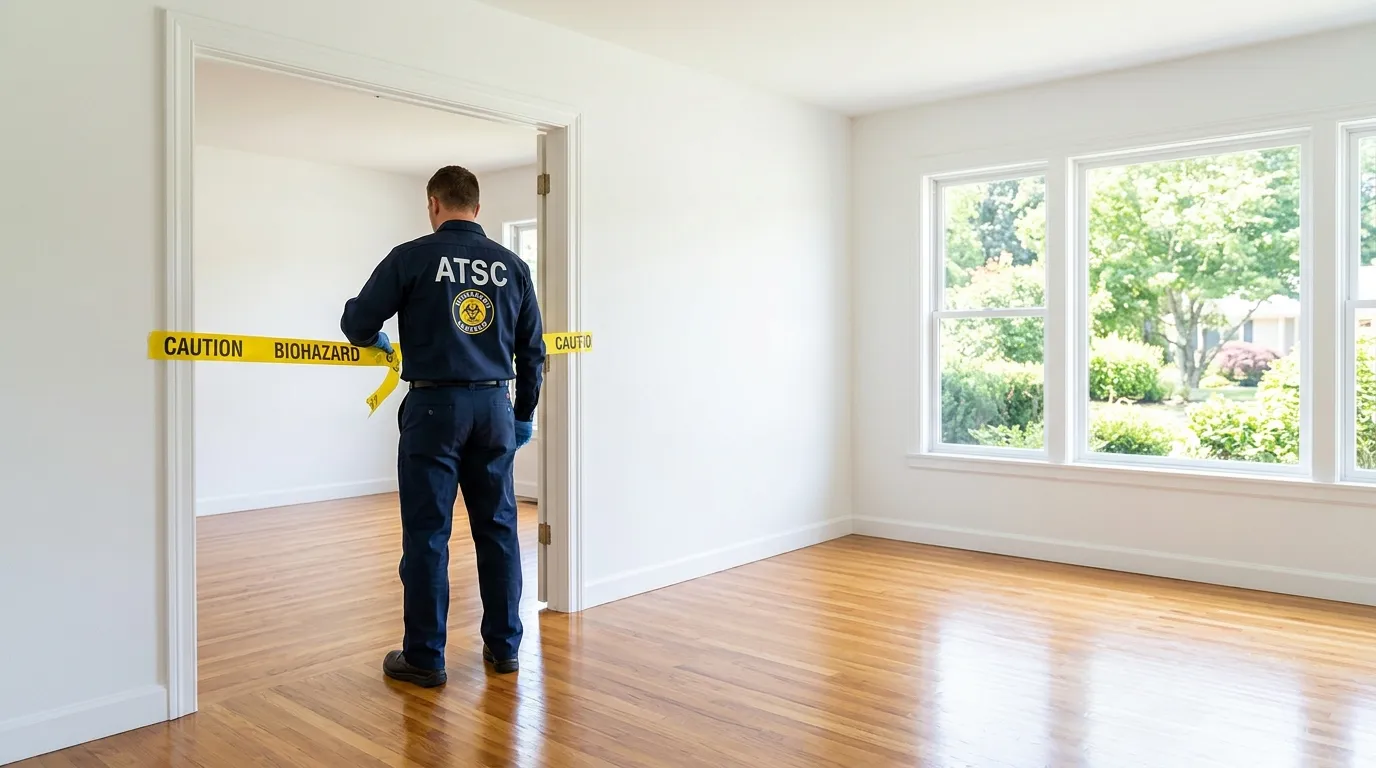 Certified biohazard cleanup crew performing Trauma Scene Cleanup in Two Rivers